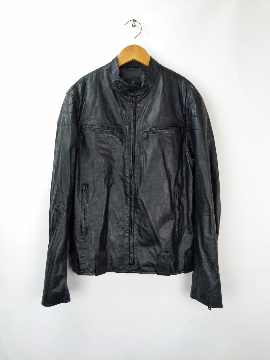 Y-3 YOHJI YAMAMOTO Black Leather Motorcycle Racer Jacket Band