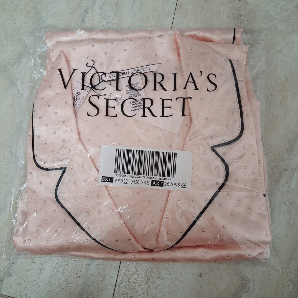 VICTORIA'S SECRET Dew Drop Satin Long Pajama Set Pink rhinestones