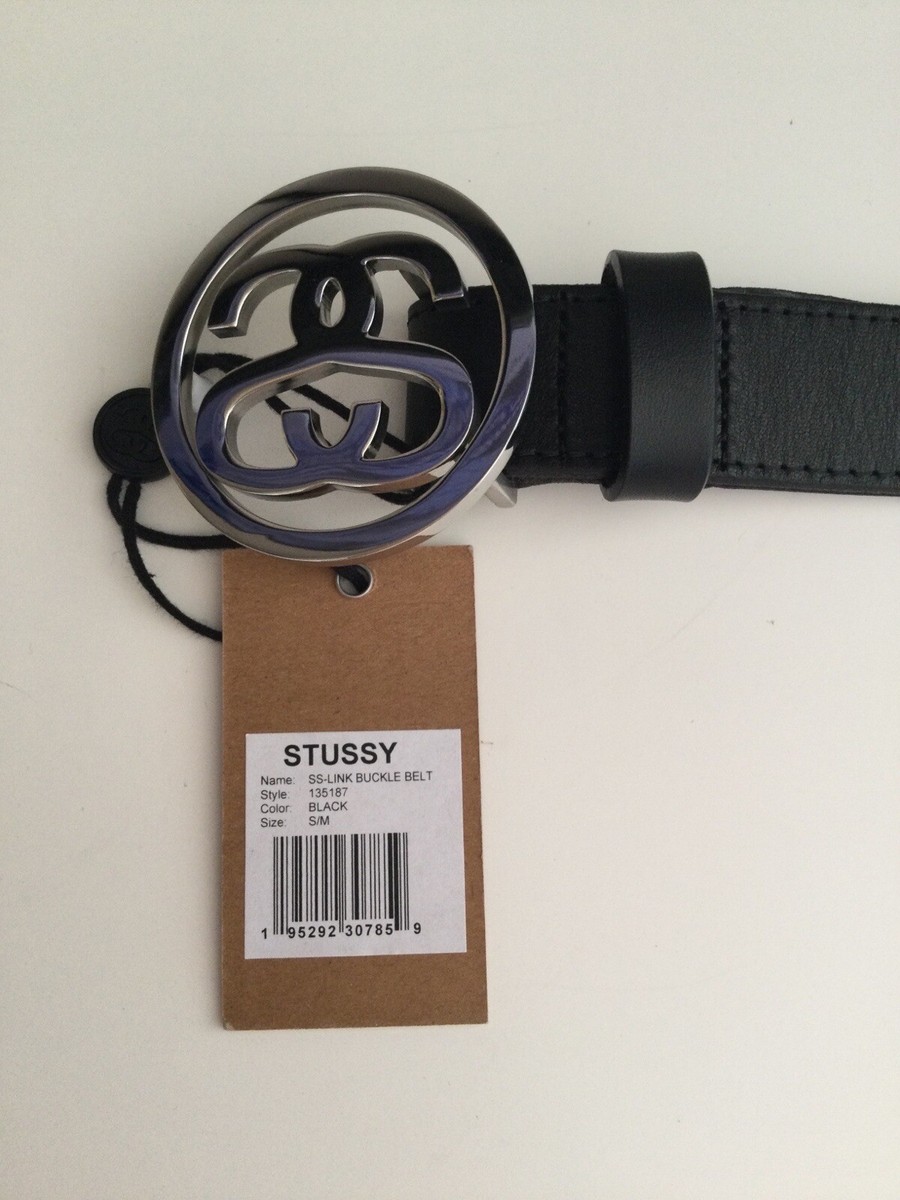Stussy SS-Link Silver Buckle Black Leather Belt Size S/M | eBay