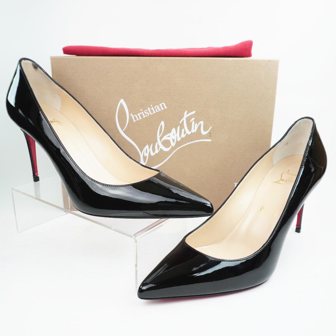 Christian Louboutin KATE 85 BLACK PATENT LEATHER Pointed Toe IT