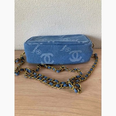 CHANEL Blue Denim Makeup Bag Chain Crossbody Bag Limited VIP Gift