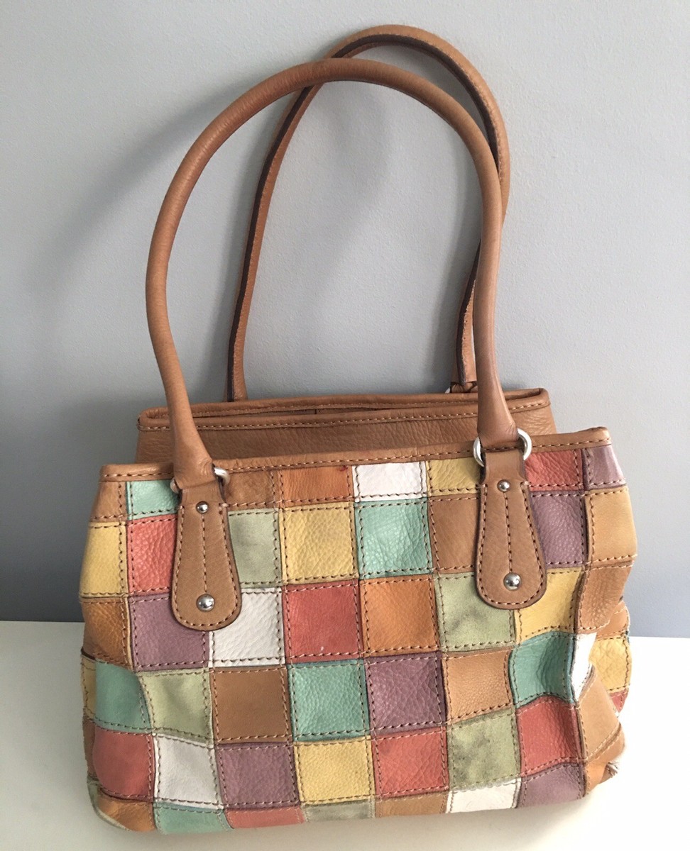 FOSSIL Multi-Color Leather and Suede Patchwork Satchel Shoulder