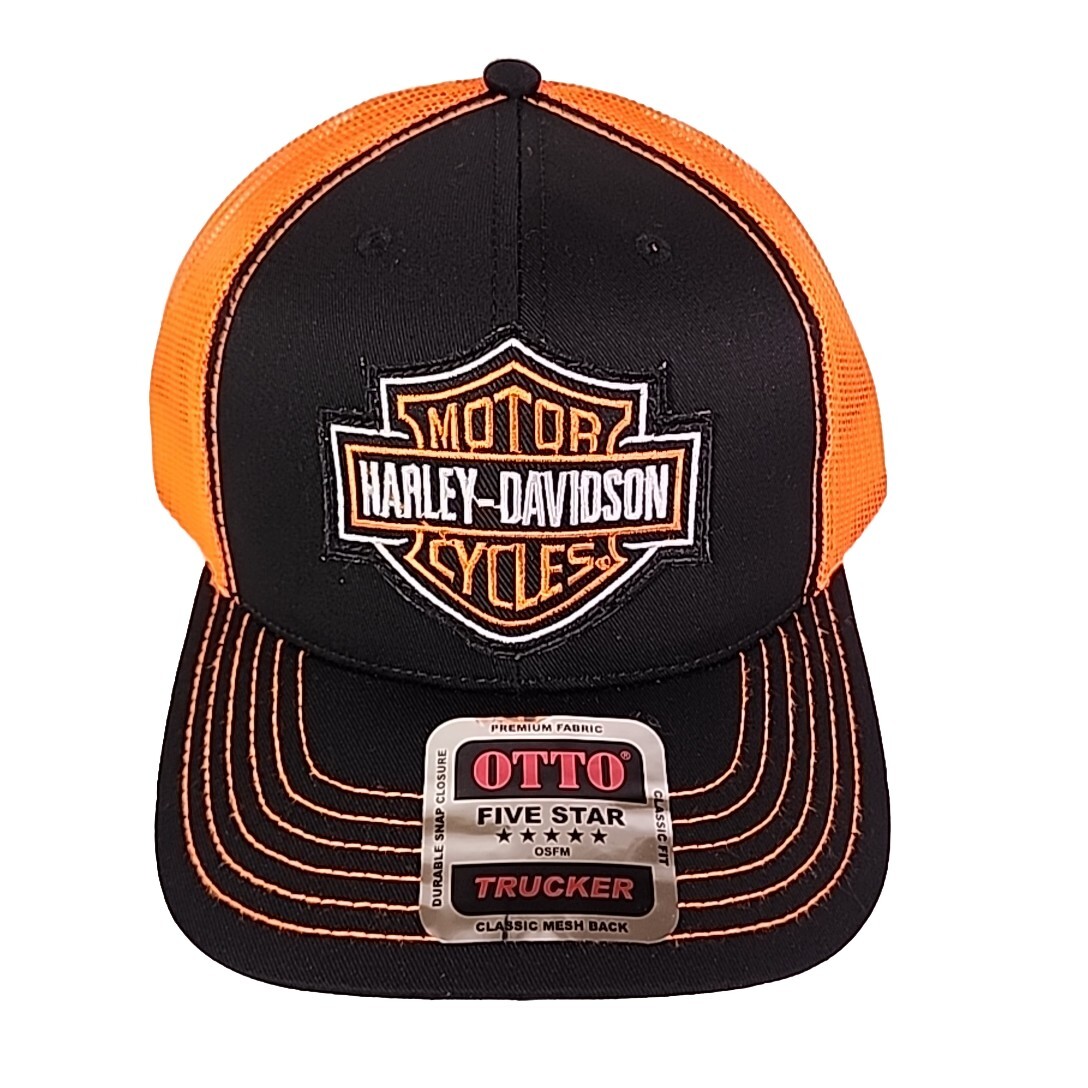 Harley Davidson Orange Custom Trucker Patch Hat Otto Cap