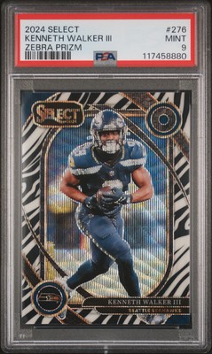 Kenneth Walker III 2024 Panini Select Zebra Prizm SSP PSA Mint 9