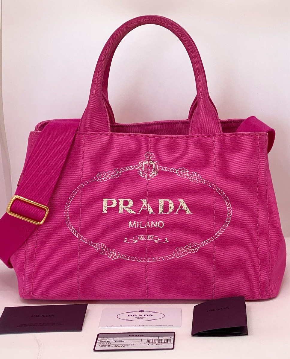 PRADA Logo Pink Denim Canapa Two-Way Tote Bag / D250-24128 | eBay