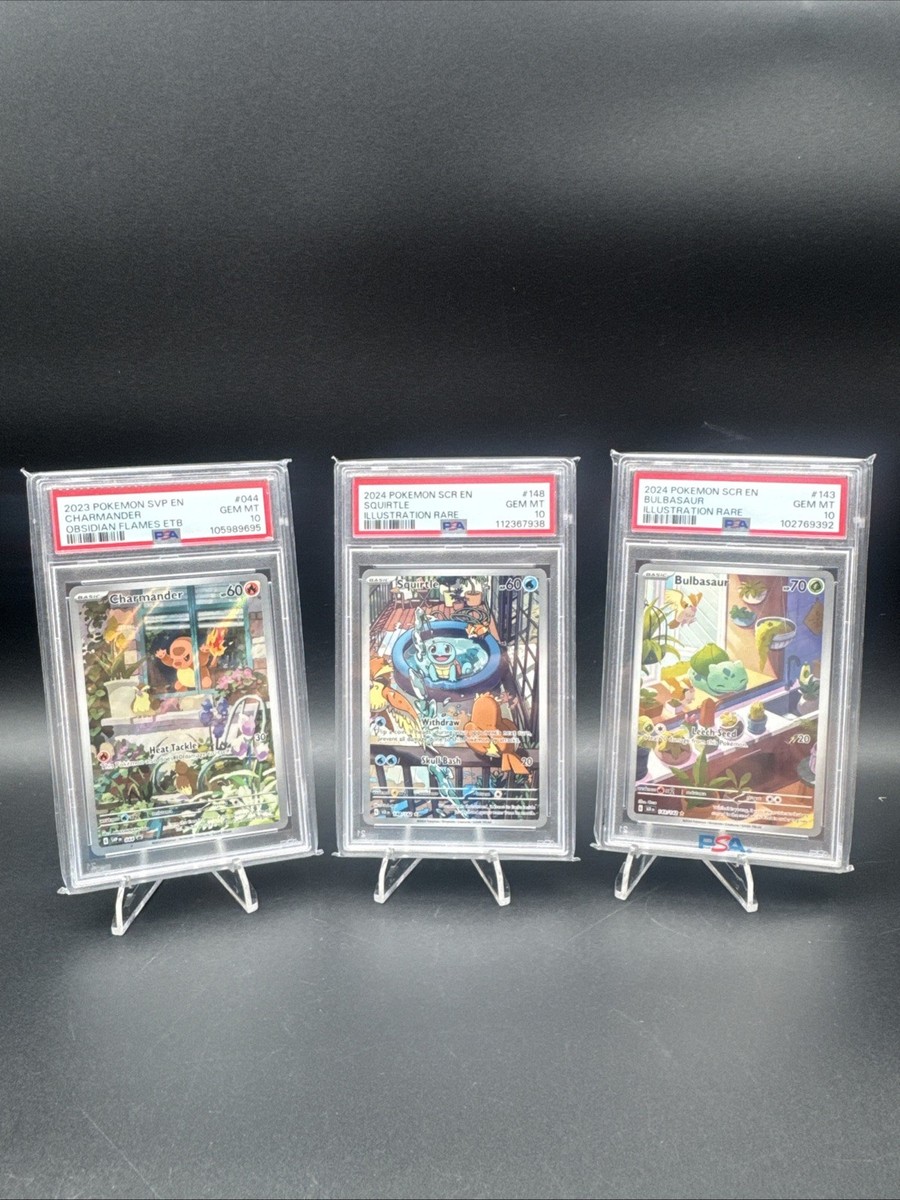 Charmander, Bulbasaur, & Squirtle Set Obsidian PSA10 (SCR / SVP