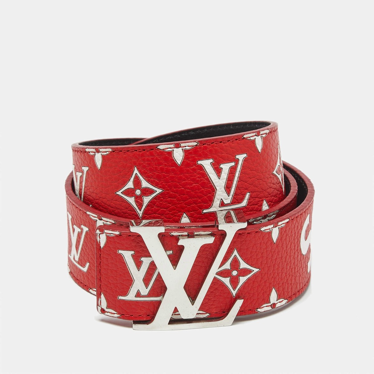 Louis Vuitton x Supreme Red Monogram Leather LV Initiales Belt 90