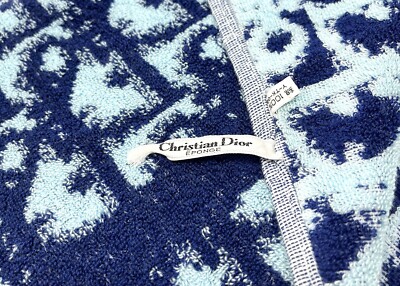 Christian Dior Vintage Trotter Monogram Beach Towel Accessory Blue