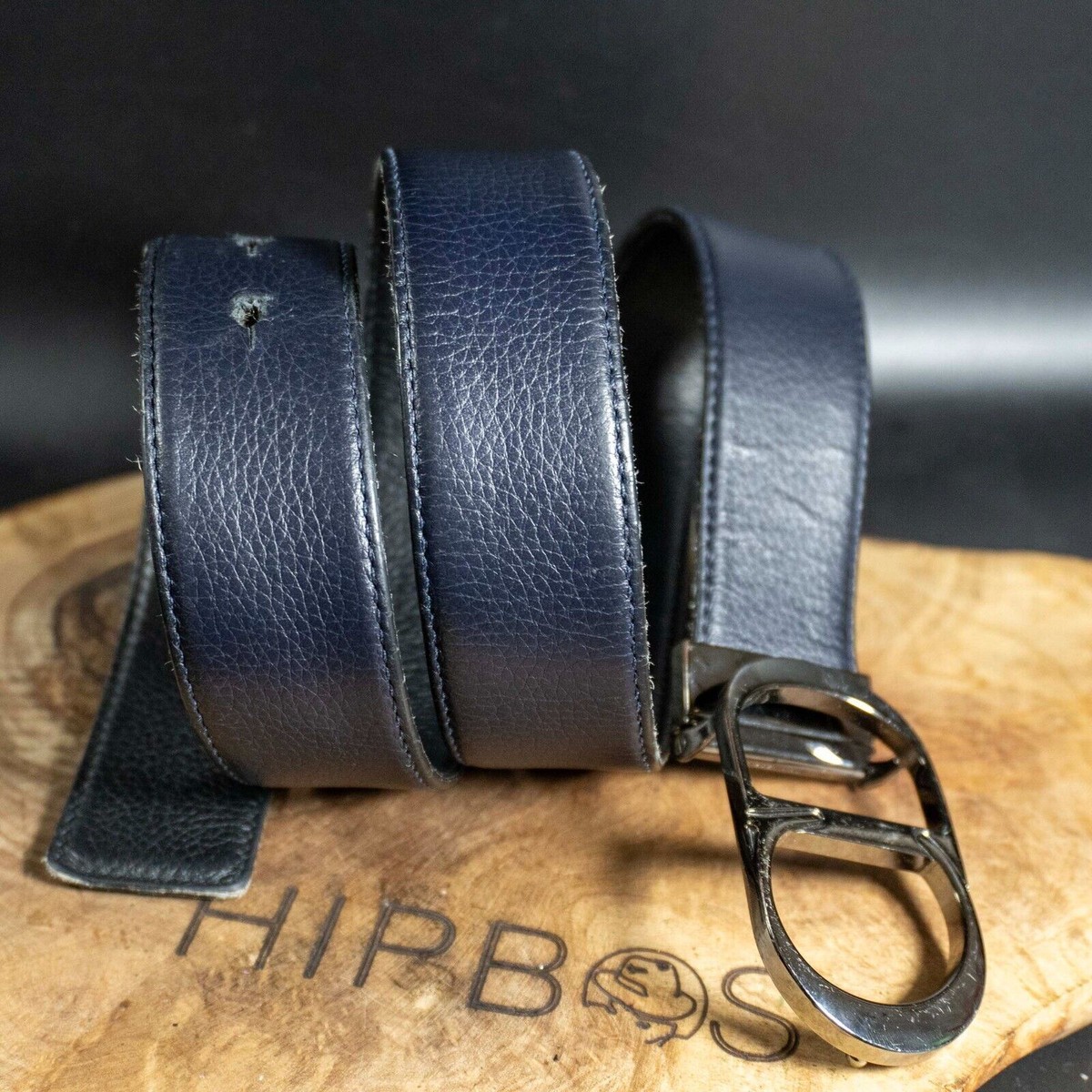 Dior Homme Mens Belt Leather CD Logo Buckle Belt Authentic Black