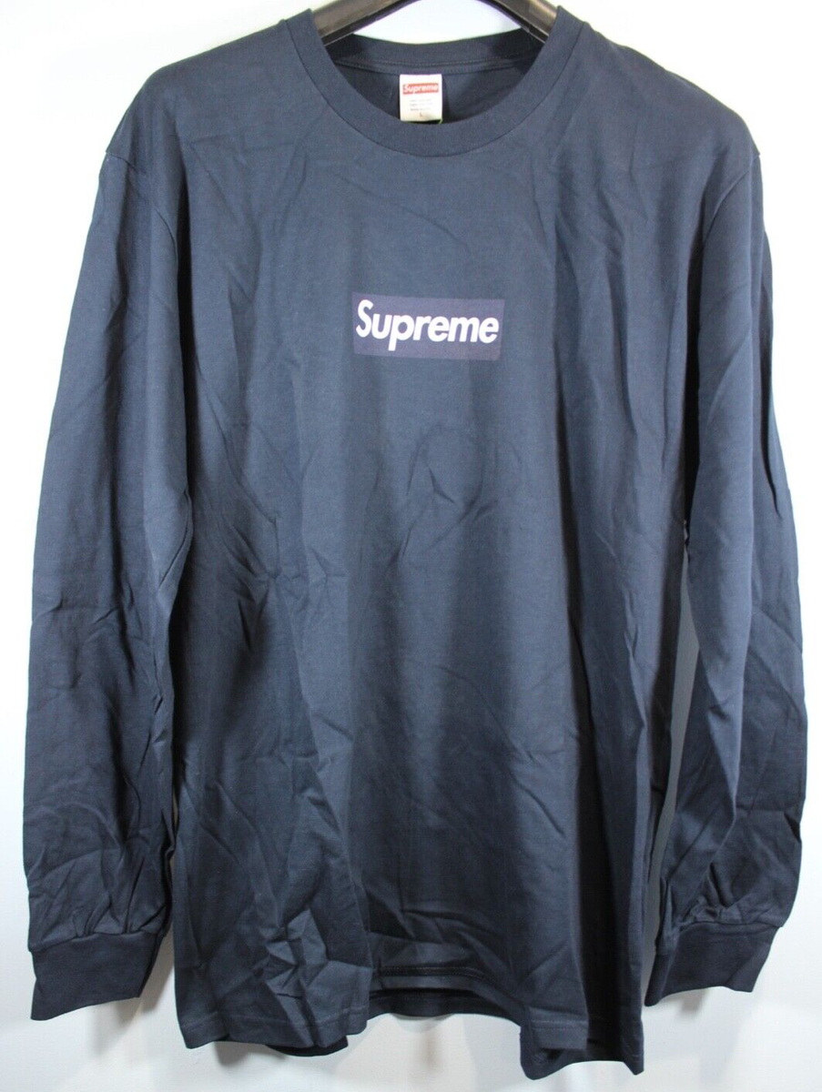 Supreme Box Logo L/S Long Sleeve Tee Navy Blue White FW20T15 100
