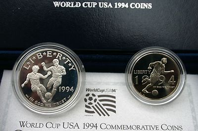1994 World Cup Soccer Proof 2 Coin Set 90% Silver Dollar and 50