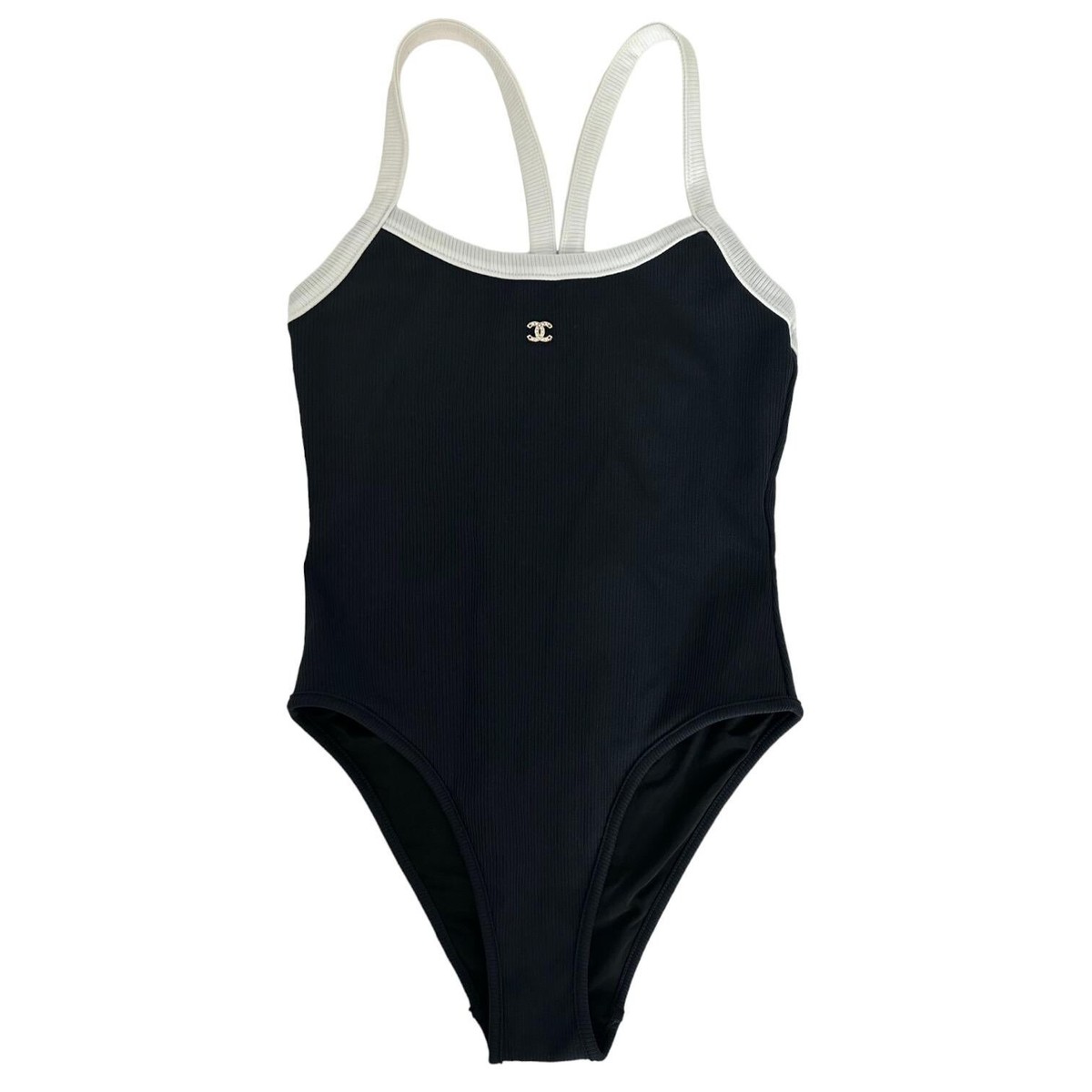 CHANEL NEW BLACK One-piece Swimsuit JEWELED CC | eBay
