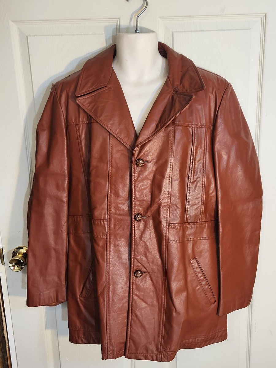 Vintage 70s JC Penney Brown Leather Jacket Size 42L Coat Fight