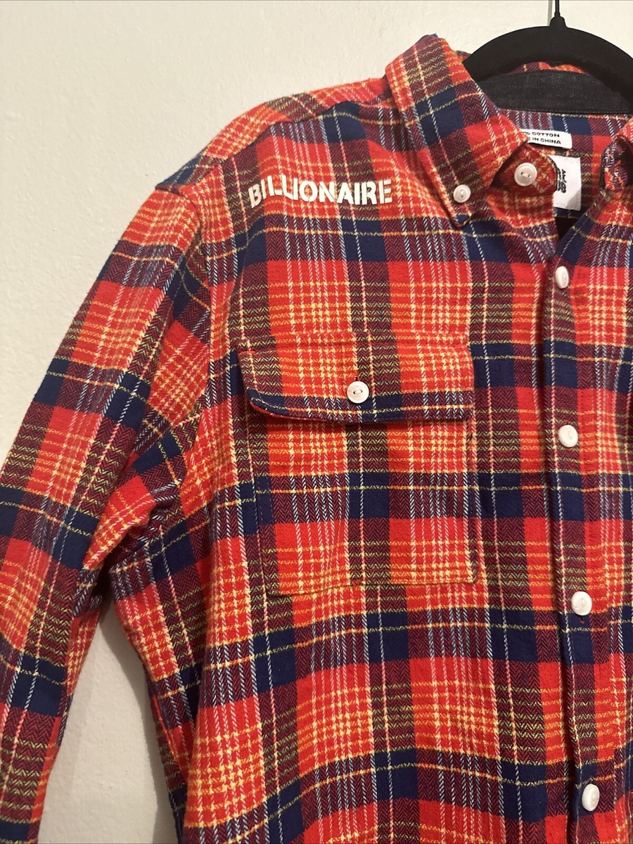 Billionaire Boys Club Red Blue Plaid Flannel Button Long Sleeve