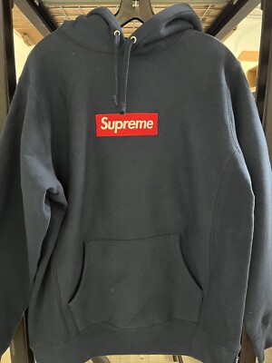 Supreme Box Logo Hoodie Navy Red Sz Large L FW16 2016 HOODED