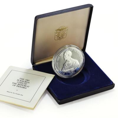 Panama 20 balboas Simon Bolivar 200th Birth Politics proof silver