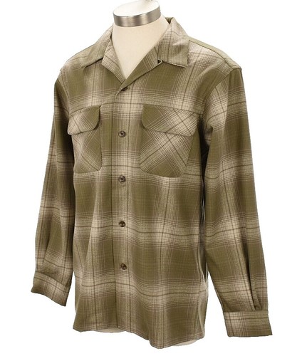 Vintage 60s Pendleton Board Shirt Mens Medium Green/Brown Plaid