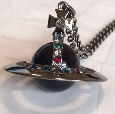 Vivienne Westwood Necklace Medium Orb Gunmetal x Black Top 6.5cm C