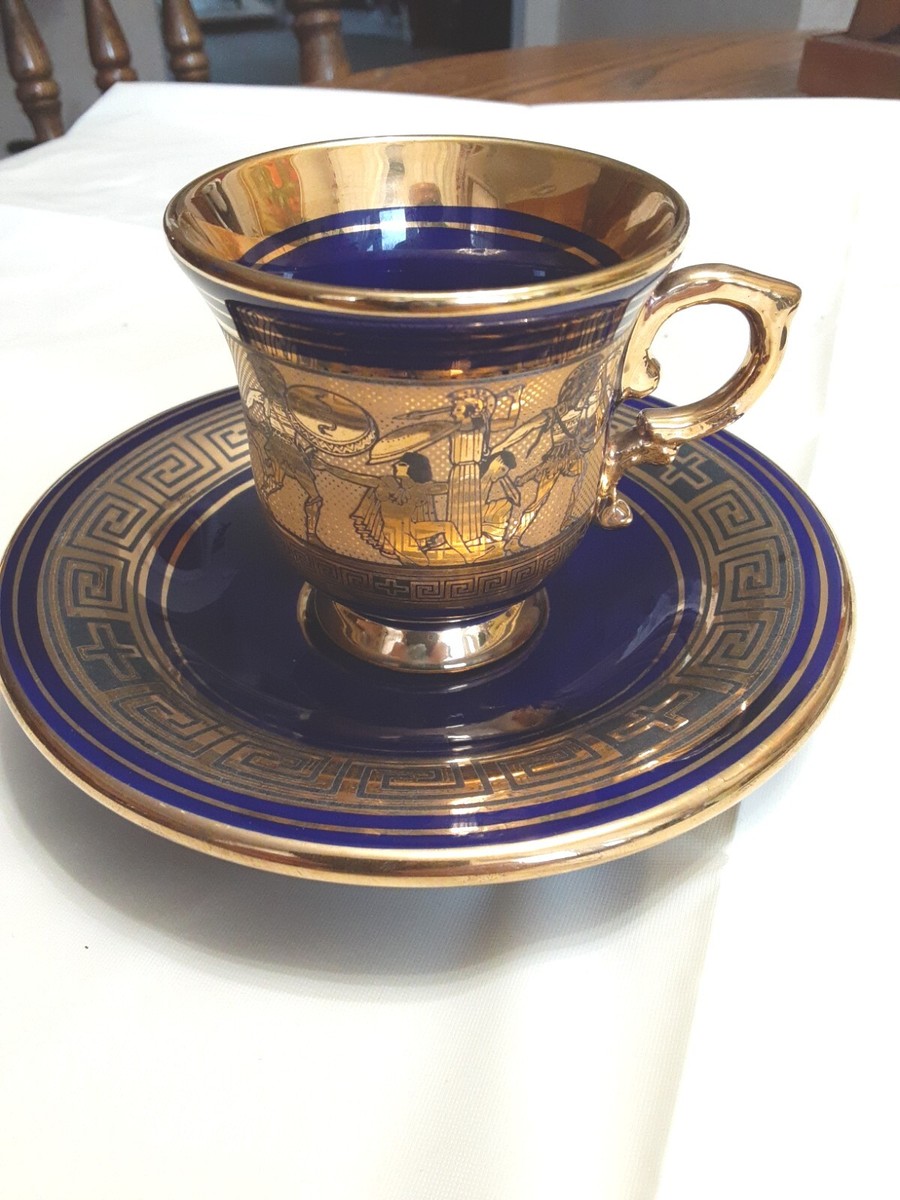 Hand Made in GREECE in 24 K Gold TEA CUP & SAUCER Greek Mythology
