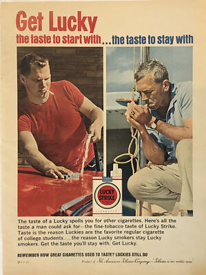 1962 Lucky Strike Cigarettes PRINT AD Start Stay With Luckies VTG