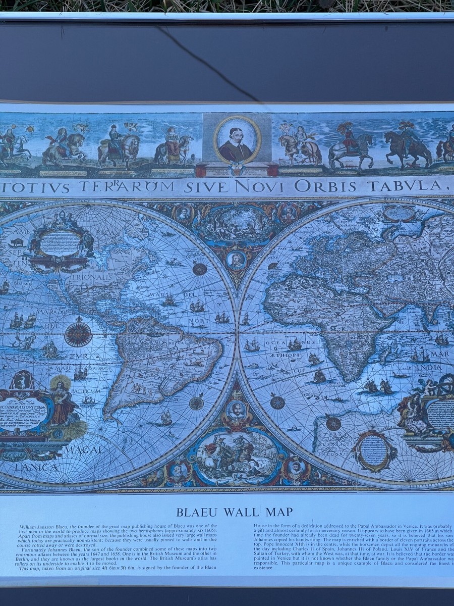 Vintage Framed Silver Foil Blaeu Wall Map of Old and New World 24