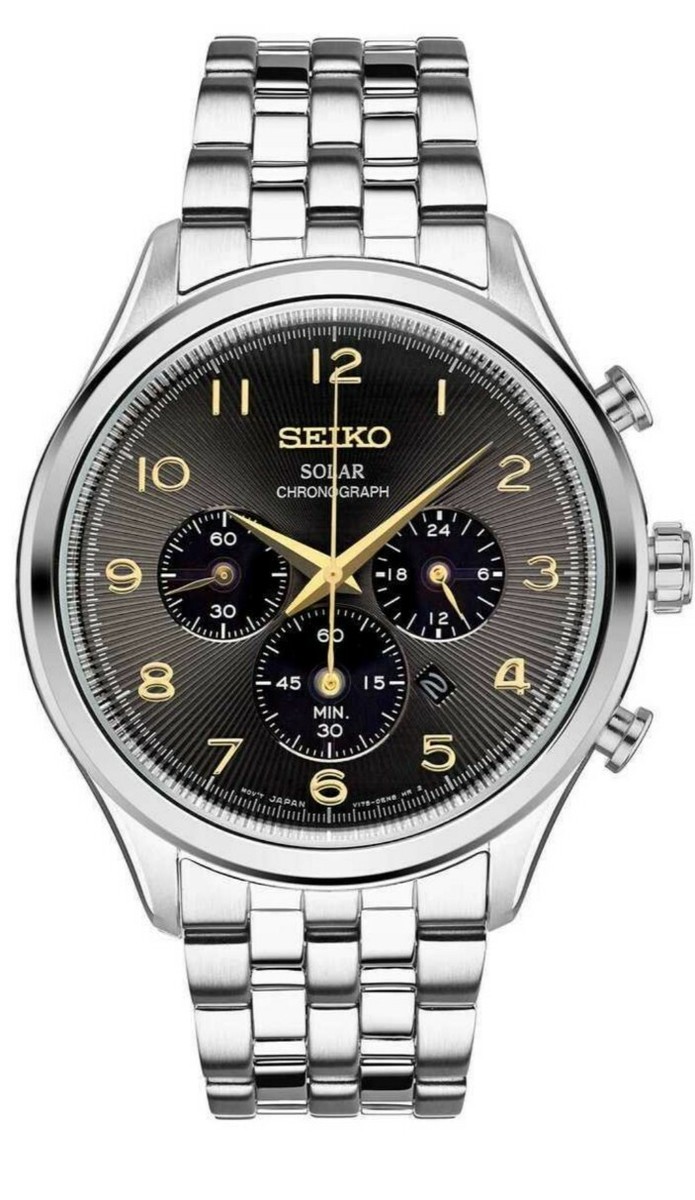 Seiko Core SSC563 Solar Black & Gold Dial Chronograph Mens Watch