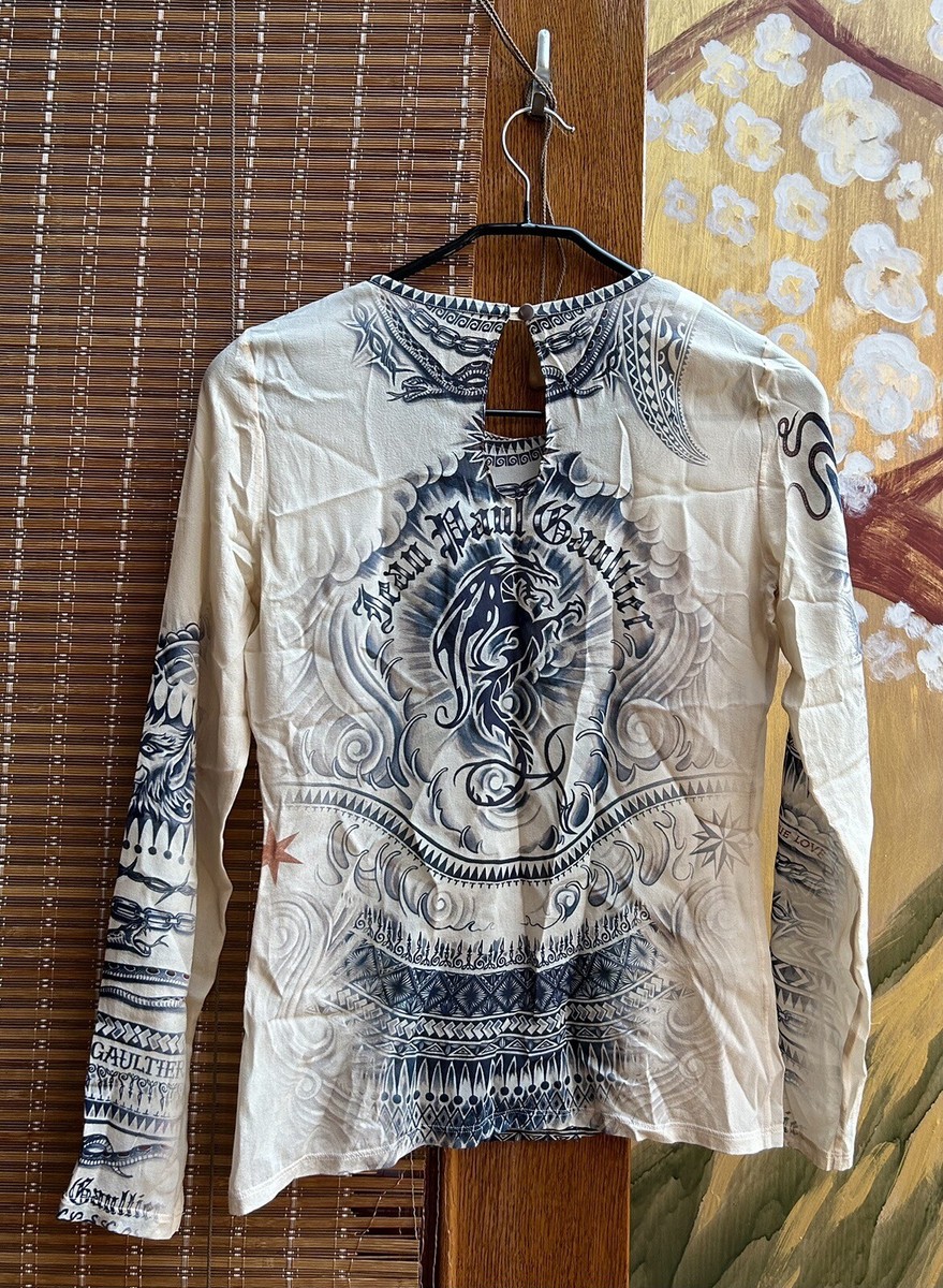 Vintage Jean Paul Gaultier Tattoo Dragon Print Long Sleeve Silk