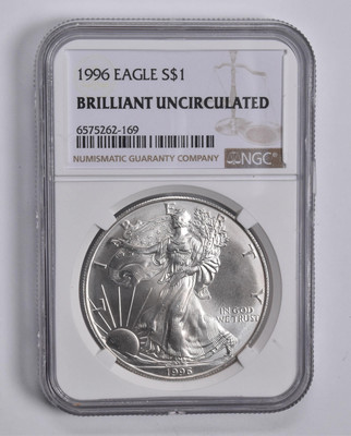 1996 American Silver Eagle $1 BU Brilliant Uncirculated NGC Brown