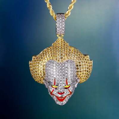 Solid Two Tone 925 Sterling Silver Evil Clown Pennywise IT movie