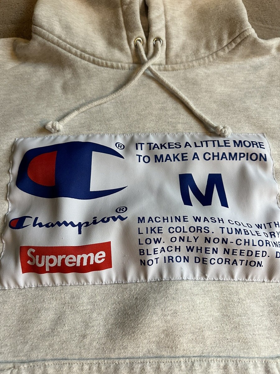 Supreme X Champion Label Ash Gray Hooded Sweatshirt Hoodie Size