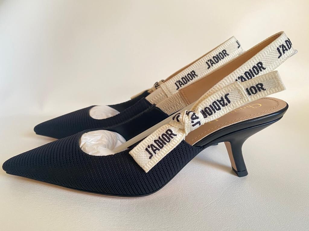CHRISTIAN DIOR J'ADIOR FABRIC & RIBBON BLACK NOIR SHOES SLINGBACK