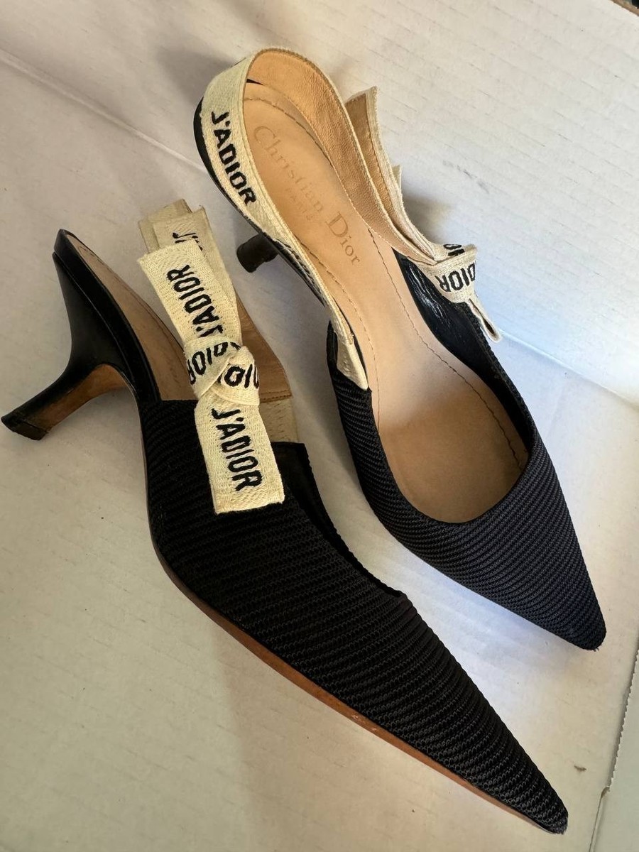CHRISTIAN DIOR J'ADIOR Slingback Heels Pumps Black Low Heel SIZE