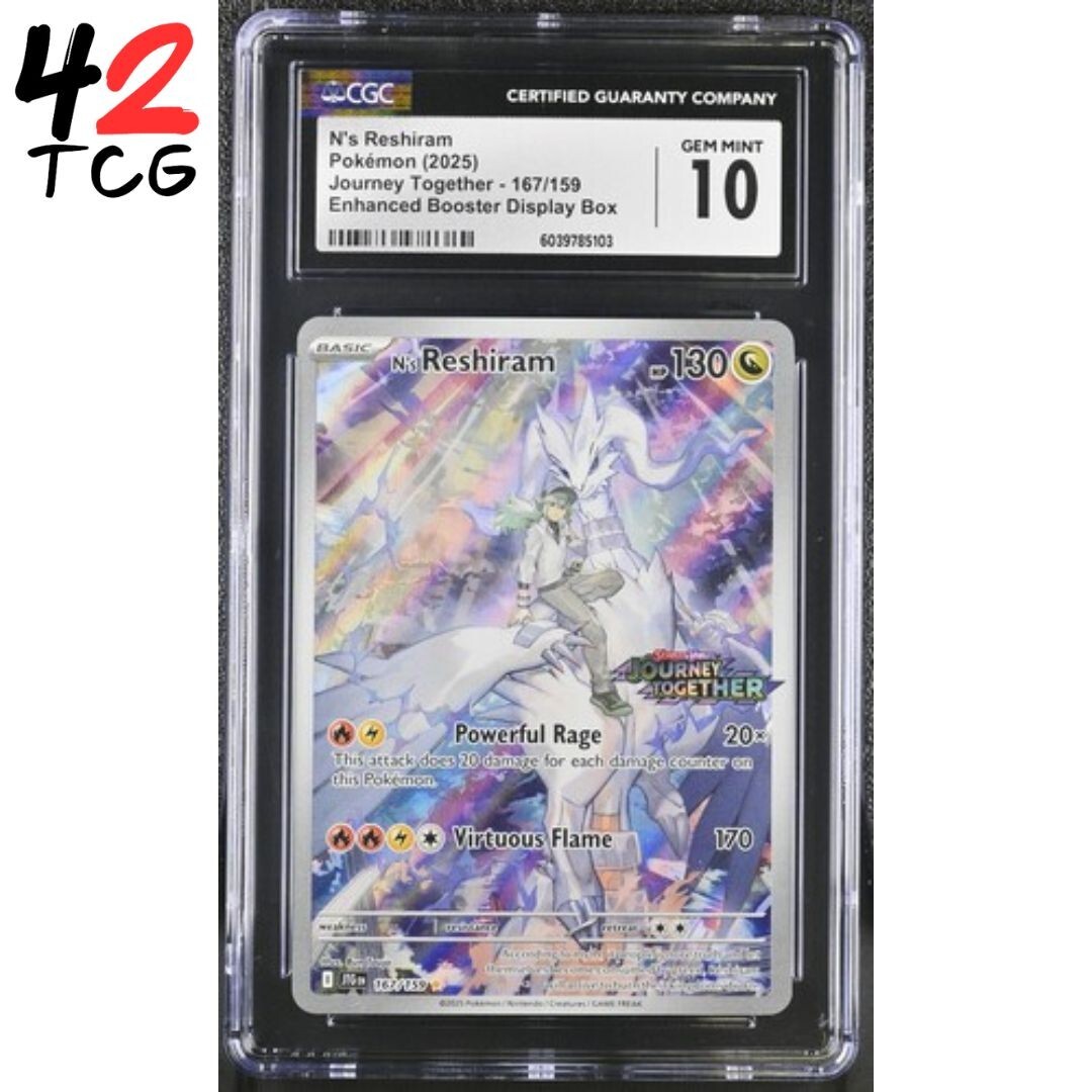CGC Gem Mint 10 N's Reshiram Stamped Promo 167/159 Pokémon Journey