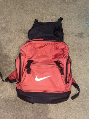 Vintage Y2K 2000s Red Nike Canvas Book bag Backpack, White Orange