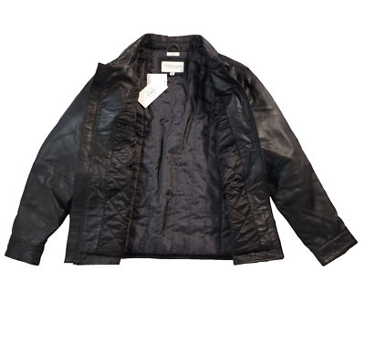 Perry Ellis Portfolio Lambskin Men's Black Full Zip Leather Jacket