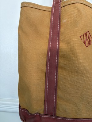 LL Bean Boat Tote Brown Mustard Rust Vintage 80s 90s USA