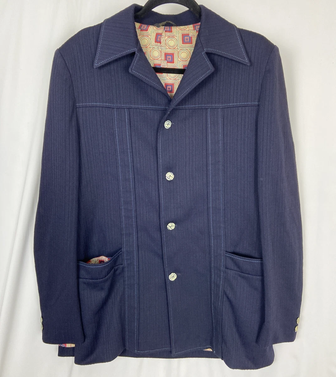 Vintage Lee Wald 70's Men's Size 44 Navy Blue Button Sports Coat