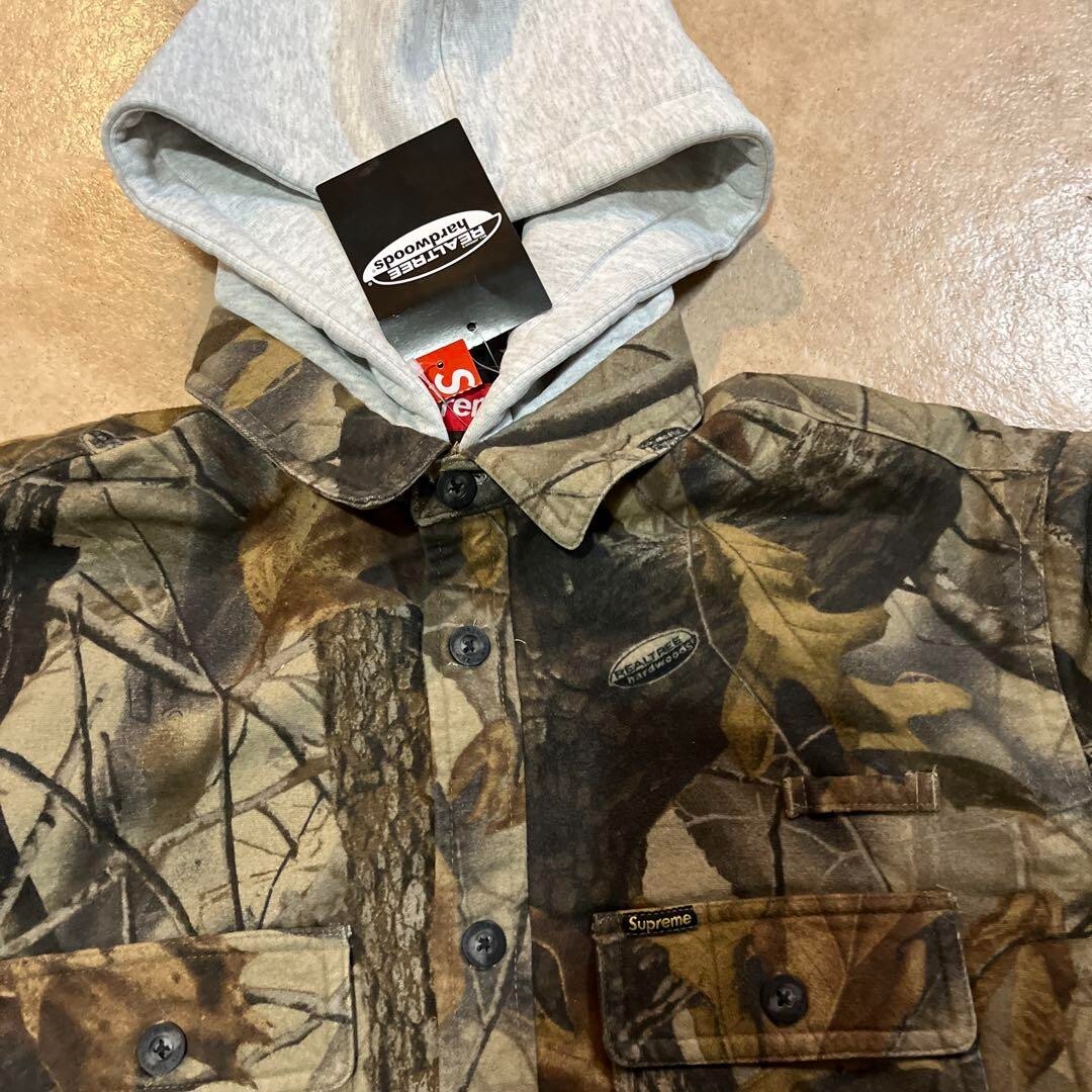 Supreme Quilted Lined Hooded Flannel Shirt Fallen Leaves Real tree