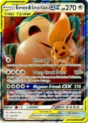 Eevee & Snorlax GX (ULTRA RARE) SM Tag Team Up 120/181 Pokemon Sun