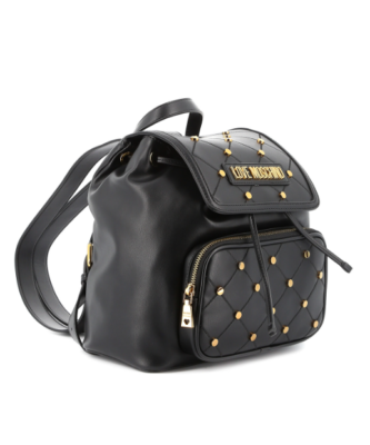 LOVE MOSCHINO Borsa PU Nero Flap Backpack Bag Black Leather Gold