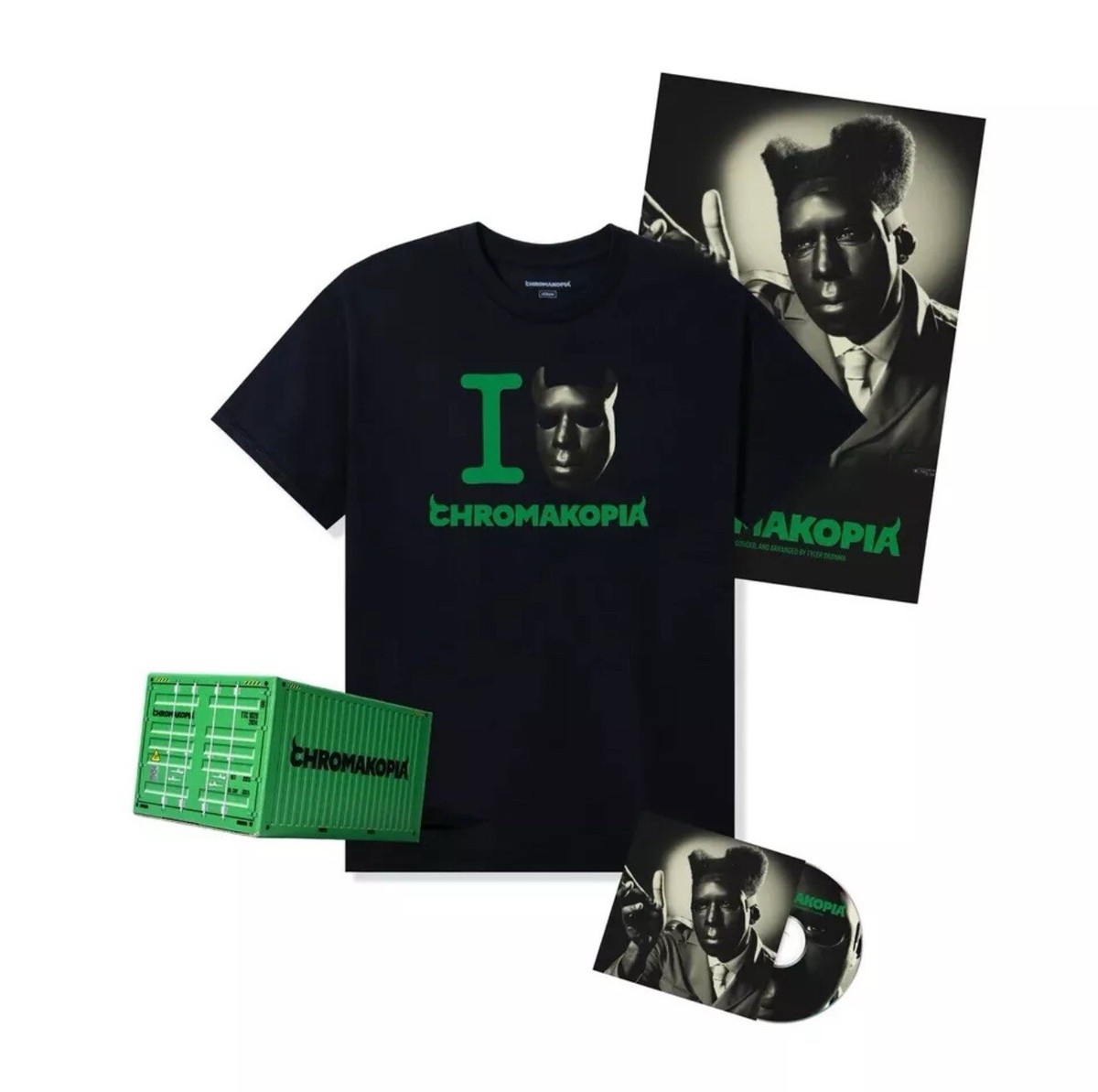 Tyler The Creator Chromakopia Mask Boxset 4 Black T-Shirt/CD