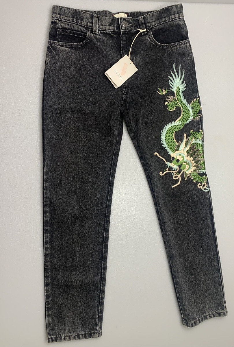 Gucci Embroidered Dragon Jeans Black Multi Washed Denim Size 12 | eBay