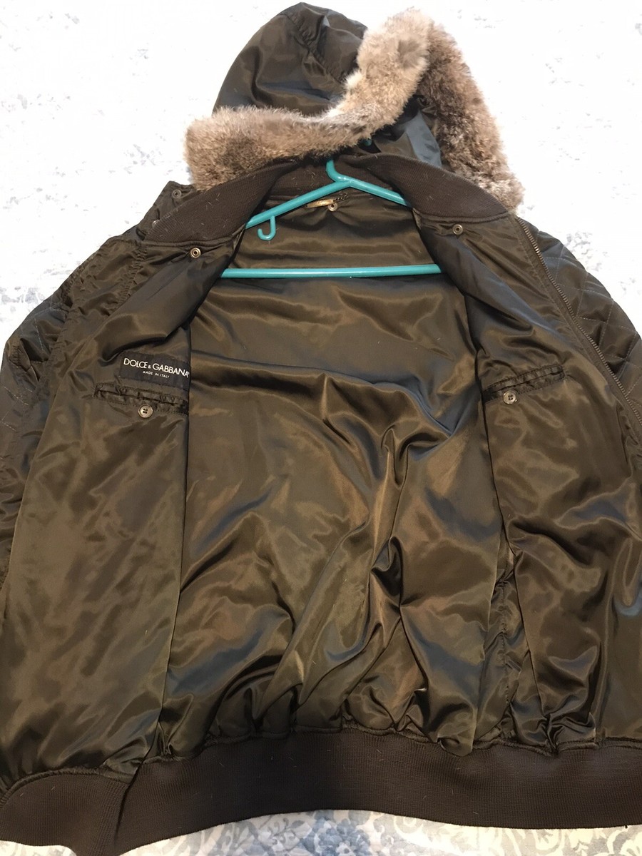 Vintage (2004) Dolce Gabbana Rabbit Fur Trim Hooded Men's Bomber