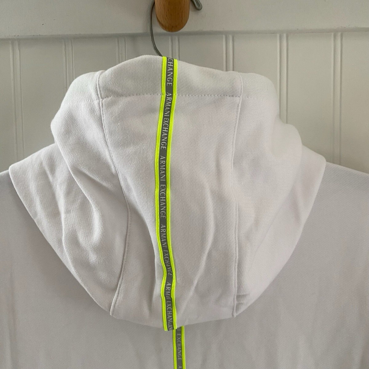 A|X ARMANI EXCHANGE Men's White Neon Logo Zip Up Hoodie Sweatshirt