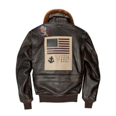 COCKPIT USA TOP GUN NAVY G-1 LEATHER JACKET BROWN MADE IN USA G1