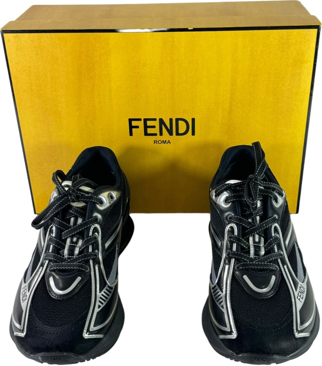 FENDI Sneakers Black & Silver First 1 Tech and Leather Women's