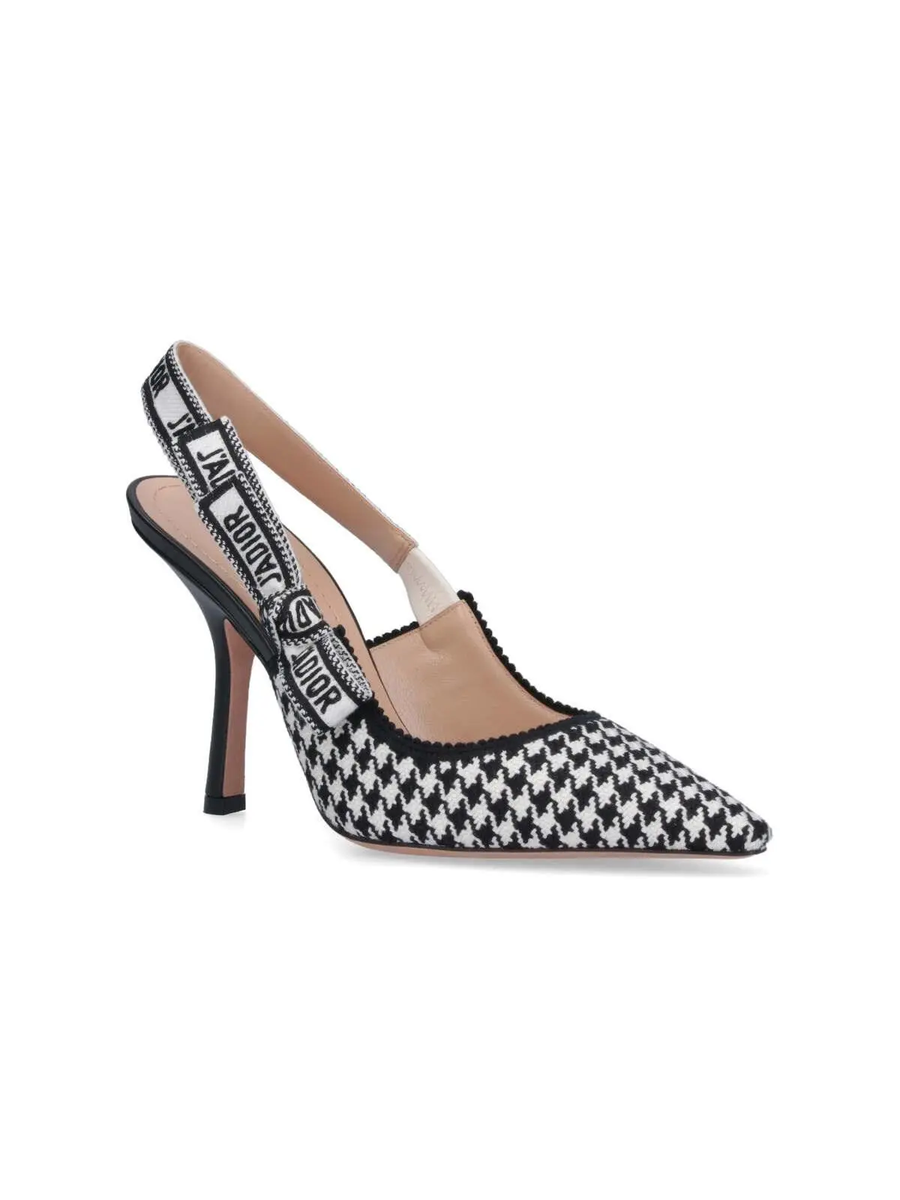 CHRISTIAN DIOR Shoes Heels Houndstooth Logo Pump Slingback Black