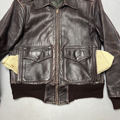 VINTAGE 50s All Weather Garment BROWN HORSEHIDE LEATHER A-2 JACKET