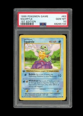 POKEMON PSA 10 GEM MINT SQUIRTLE 1ST EDITION SHADOWLESS BASE SET
