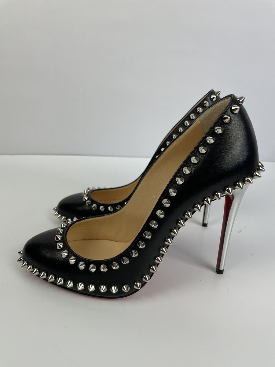 Christian Louboutin Black Leather Studded Spike Heels Women's 37